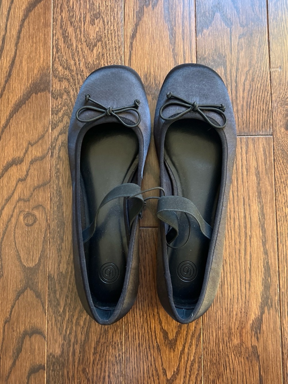 Urban Outfitters Black Satin Ballet Flats with Ankle Ribbon - Picture 1 of 4